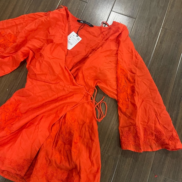 Zara orange embroidery wrapped romance dress - Picture 10 of 15